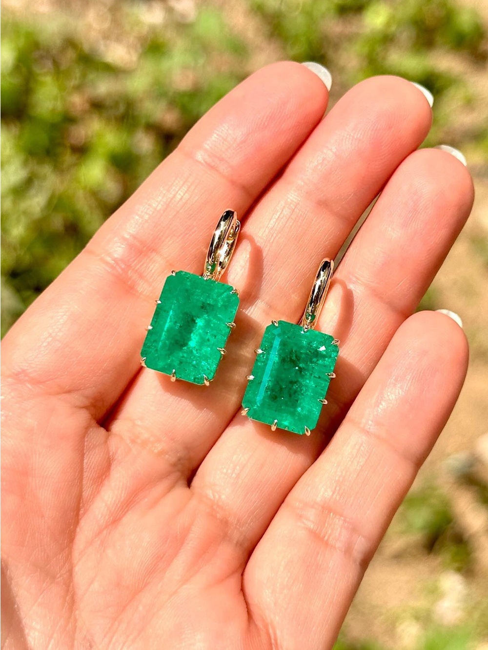 Jenna Blake-style 14k lab Emerald-Rectangular Drop Earrings